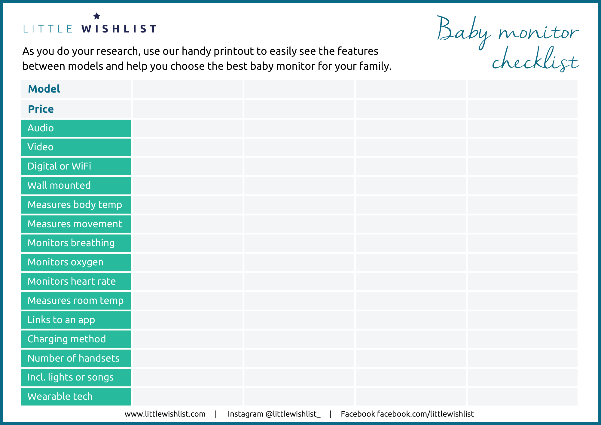 baby monitor checklist download